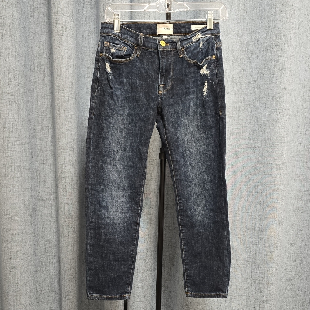 Frame Denim Dark Blue Distressed‎ Ankle Jeans Size 25